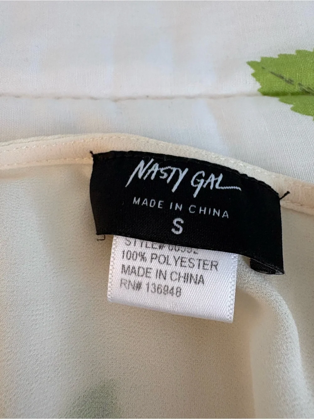 Nasty Gal Cream Blouse with Subtle Green Leaf Detail - Picture 3 of 5